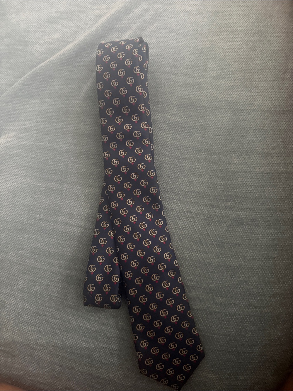 Men's Navy Silk Tie with Repeating Interlock Emblem